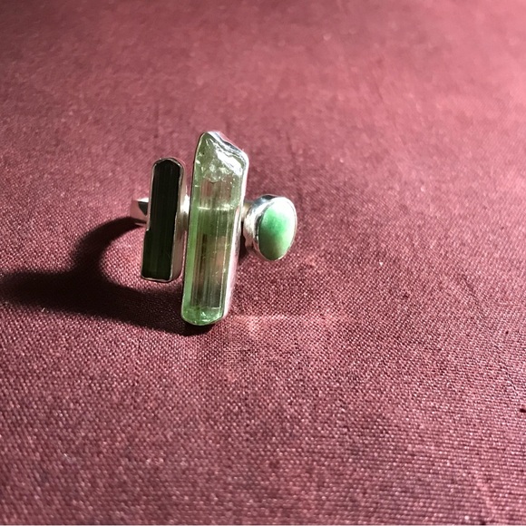 Sterling Silver Jade & Green Tourmaline Ring Size 7 - Picture 8 of 15